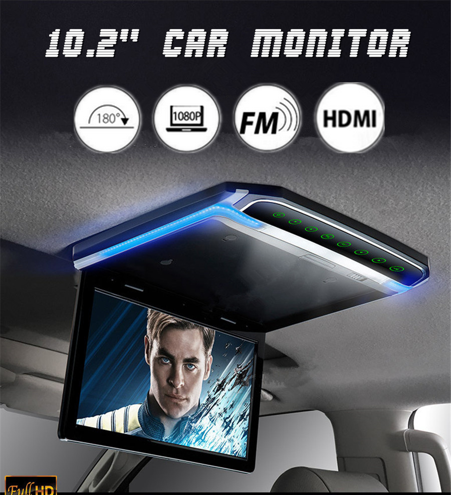 10 2 Flip Down Roof Mount Monitor Overhead LCD Car Multimedia Video FM