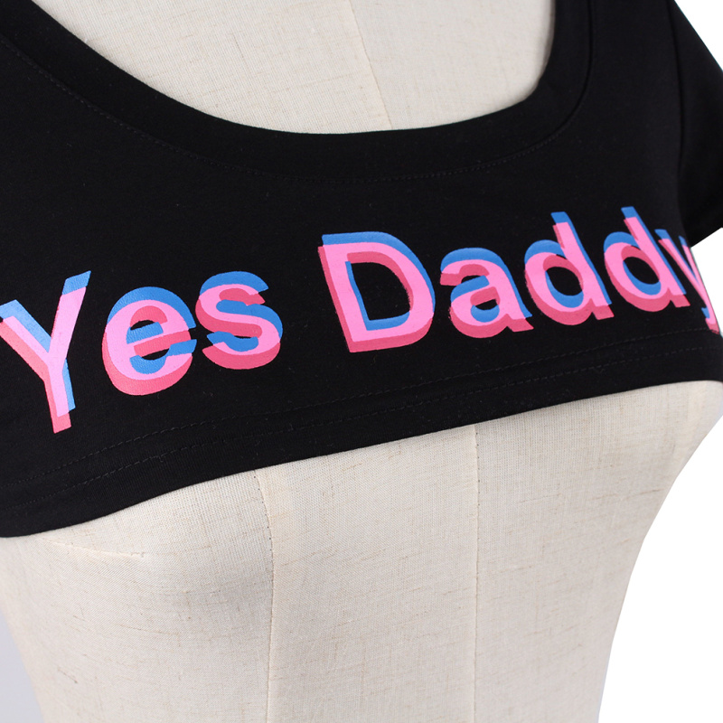 Women Casual Crop Top Print Yes Daddy 3d Cotton Short Sleeve Tops T 