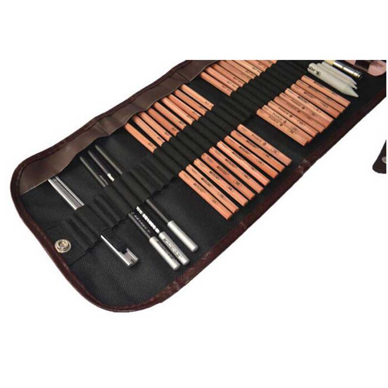 29pcs Pencils Pen Extender Eraser Paper Cutter Drawing Bag Charcoal