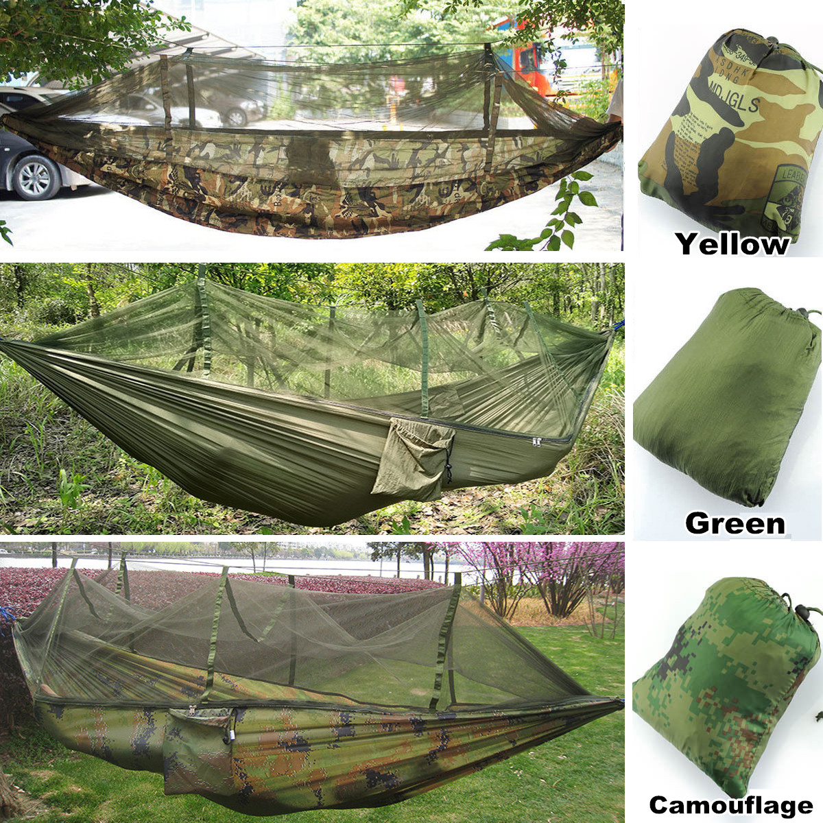 Portable Jungle Camping Camouflage Military Hammock with Mosquito Net