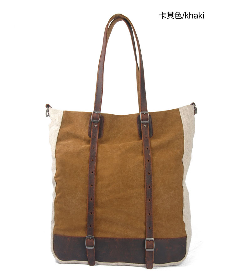With leather canvas bag Brown women handbag Cotton Linen shoulder bag Large | eBay