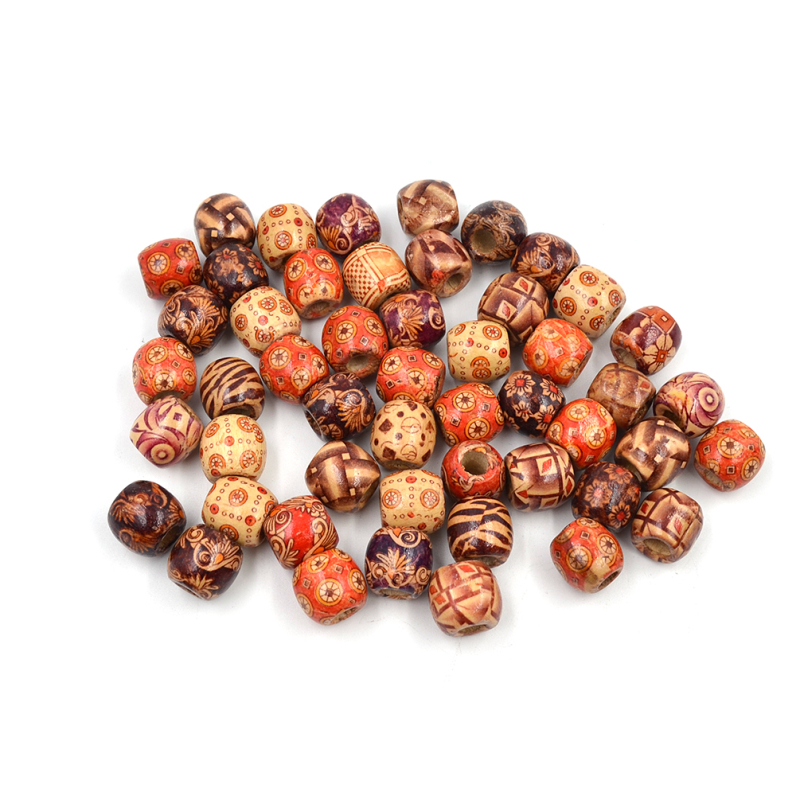 50 pcs Mixed Wooden Hair Beads DIY Dreadlock Decor Hair Jewelry Making