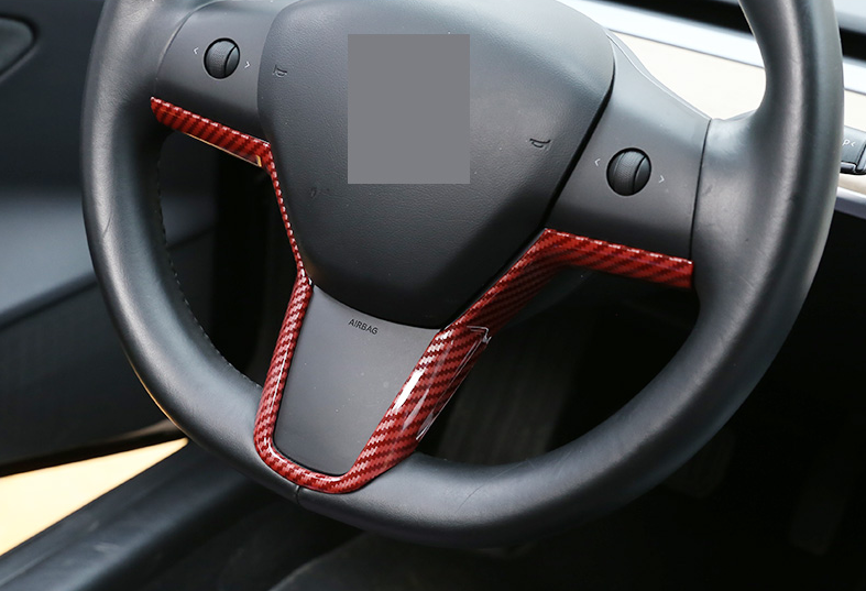 Carbon Fiber Red Steering Wheel Strip Cover Trim Fit For Tesla Model