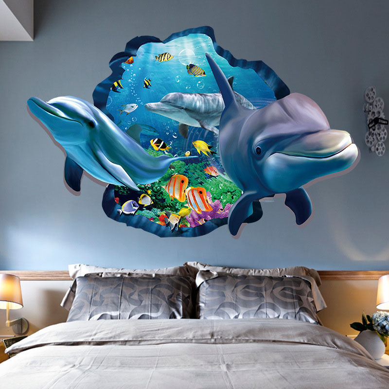 3D Art Wall Sticker Ocean Dolphin Removable Vinyl Decal ...