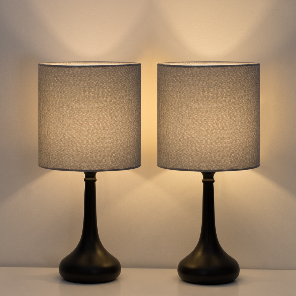 Modern Set Of 2 Bedside Lamp Gray Linen Table Lamp Pair For