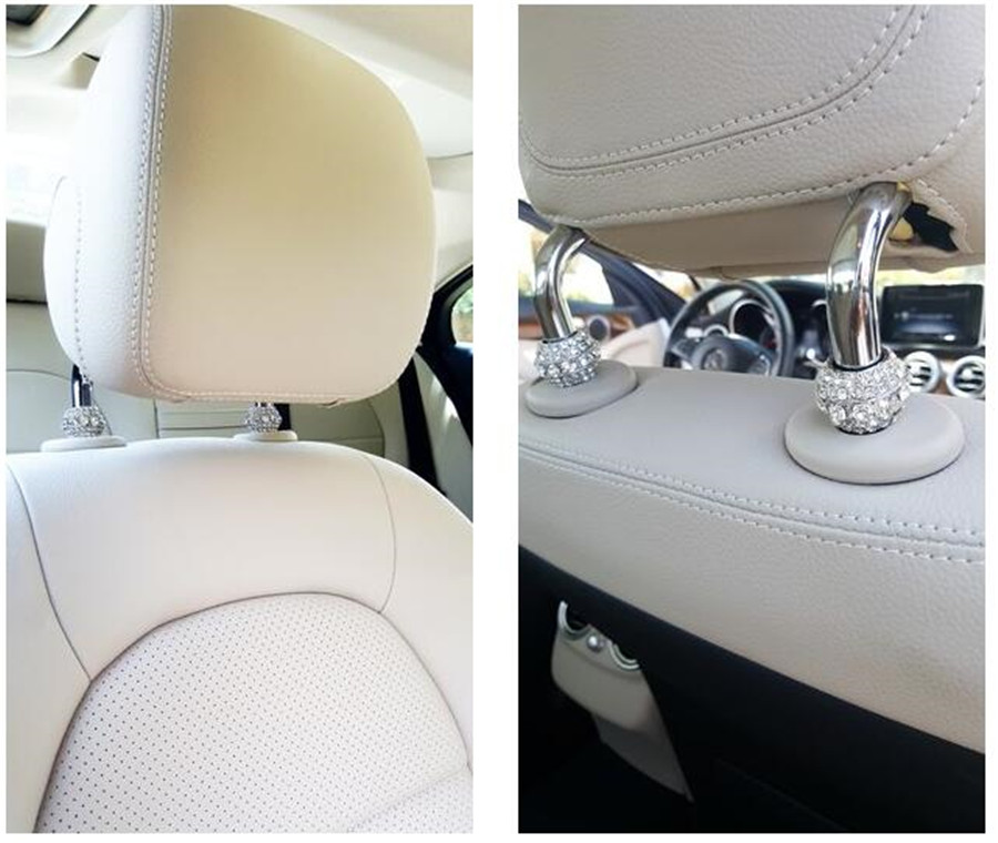 4pcs Chrome Crystal Bling Auto Car Headrest Collar Interior Head Rest Pole Décor