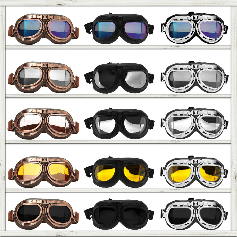 CRG Vintage Aviator Pilot Motorcycle Goggles - One Size - For Cruiser & Scooter Riders