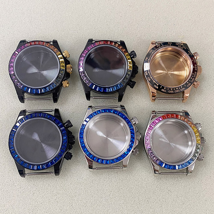 39MM PVD Black/Steel Watch Case Bezel Watch Case for VK63 Movement