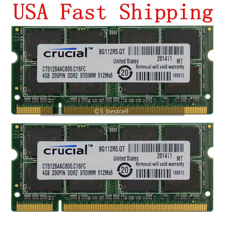 Crucial Total 8gb 2x 4gb Ddr2 Pc2 6400s 800 Mhz Sodimm 200pin Laptop ...