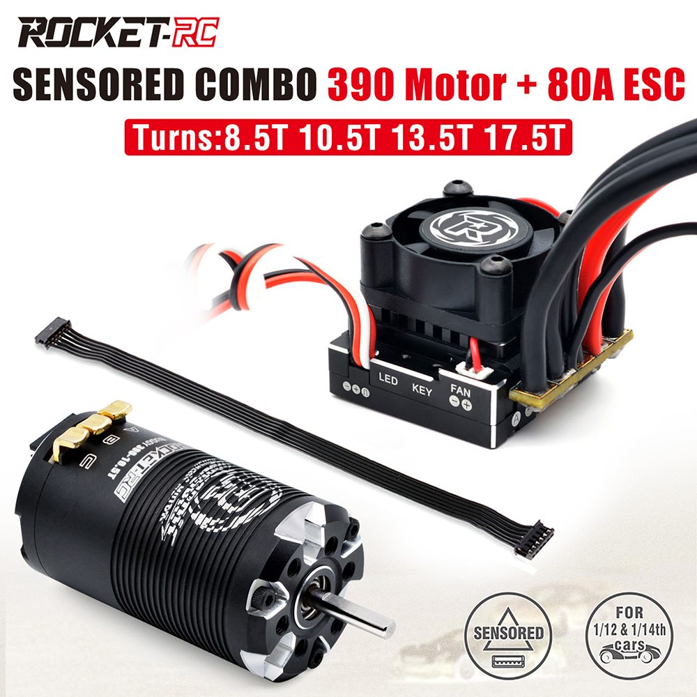 Rocket-RC Supersonic 390 Sensored Brushless Motor 80A ESC for 1/12