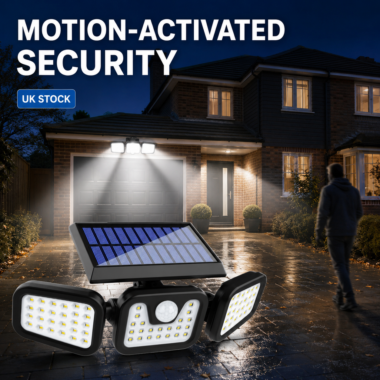 3-head 74 LED solar PIR security light