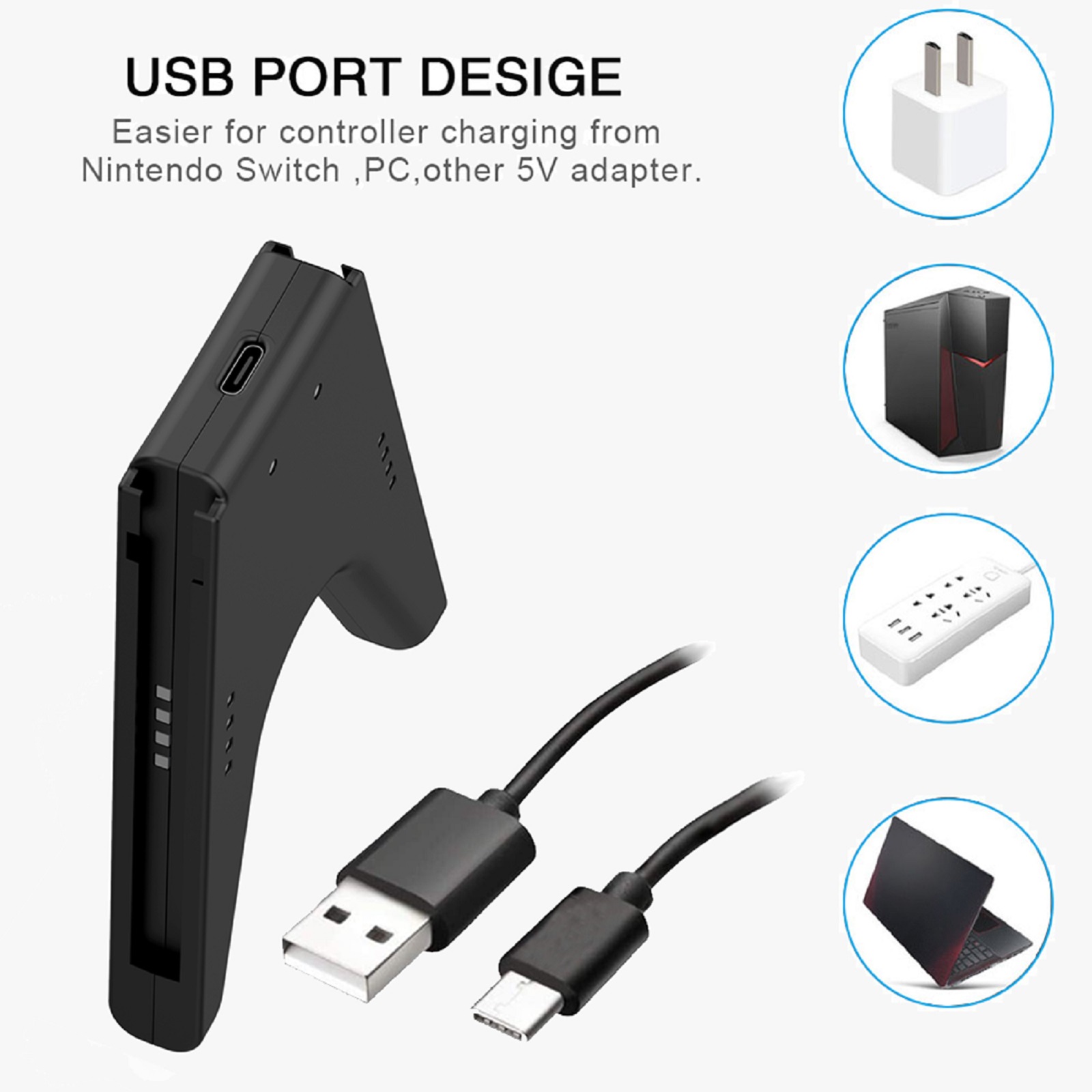 2 in 1 V Charging Grip Type C USB Charger For Nintendo Switch