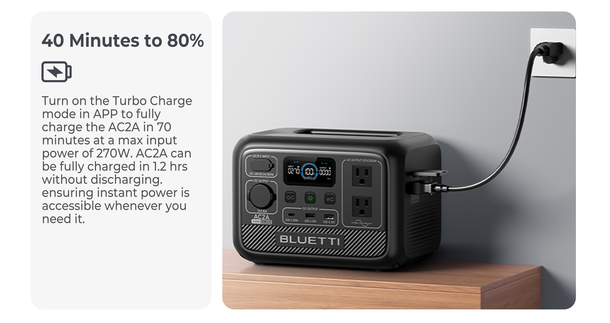 BLUETTI AC2A 300W 204Wh Portable Power Station Solar Generator for