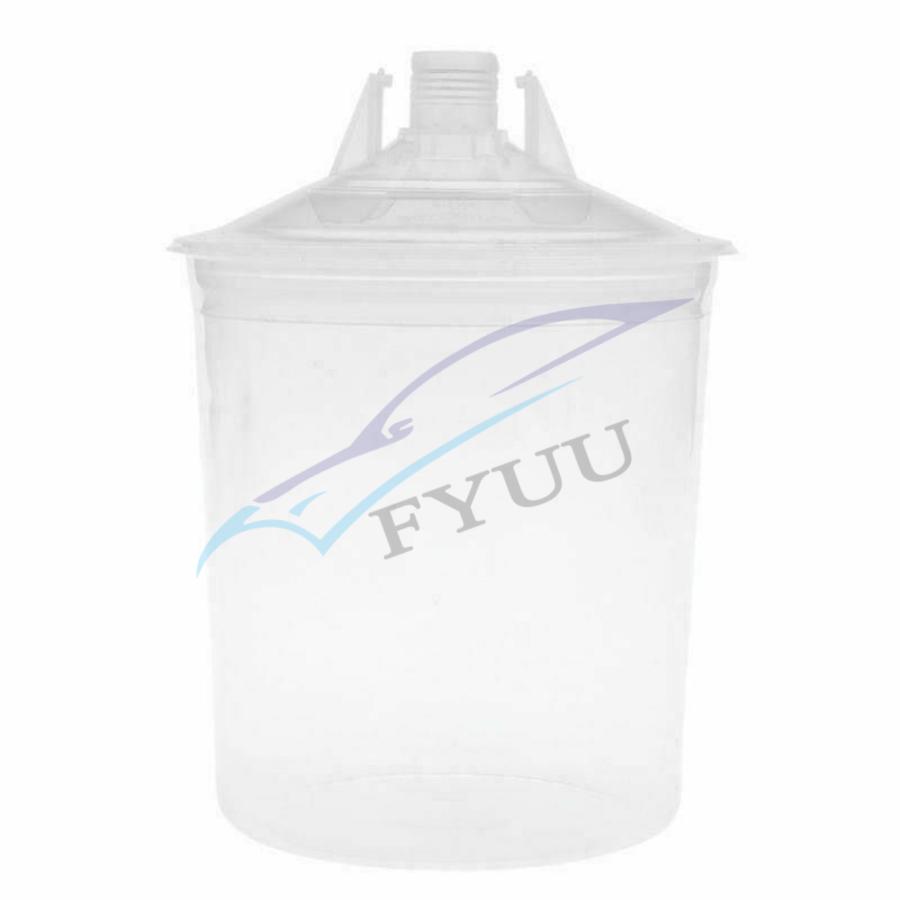 600ml Disposable Spray Gun Paint Cup With M16x1.5 Internal Thread Adapter – Plastic, Black & Clear