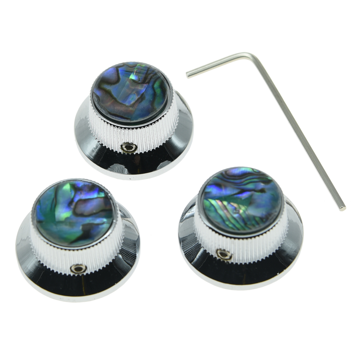 3x Set Screw Abalone Top Chrome Guitar Knobs Strat Metal Knobs for 6mm ...