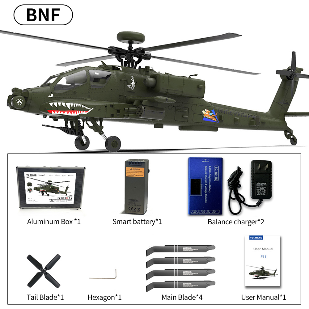 YXZNRC F11 AH-64D Apache RC Helicopter with 6-Axis Gyro 2.4G 6CH 1