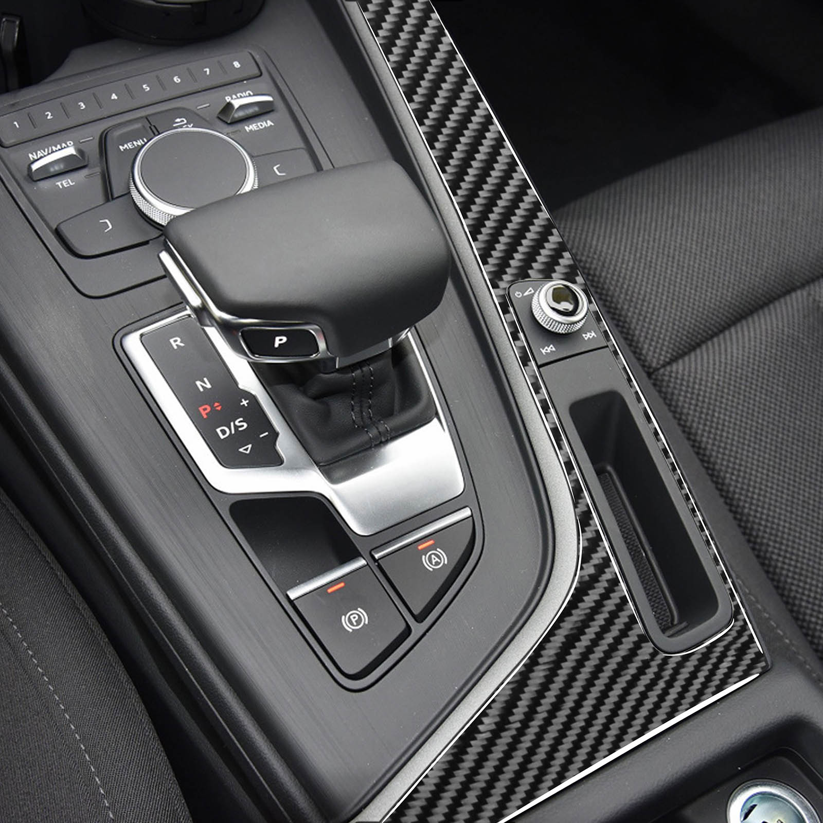Black Carbon Fiber Gear Shift Side Panel Interior Trim For Audi A4