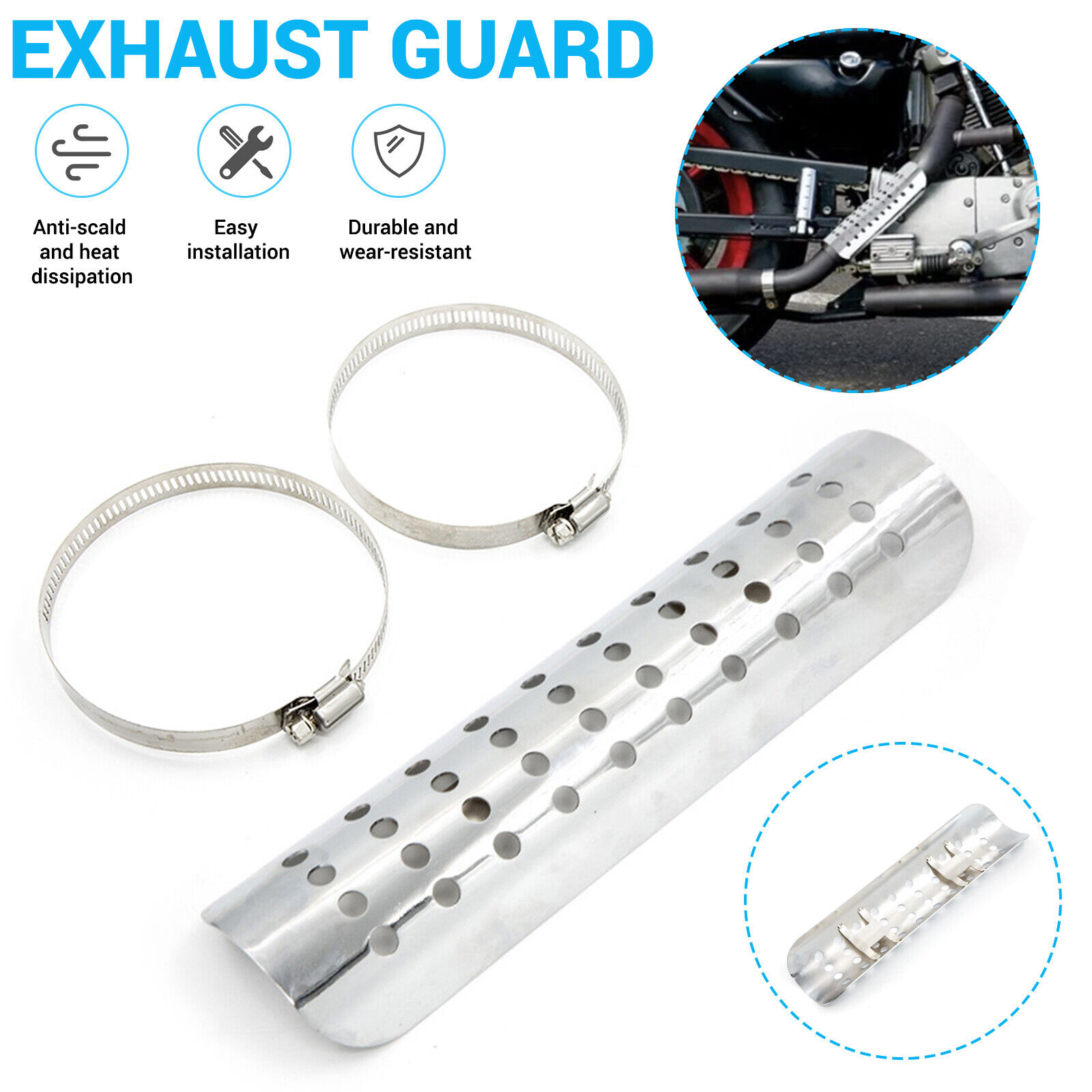 Motorcycle Exhaust Cover Heat Guard Exhaust Exhaust Silencer Heat Shield Motorcycle Heat-shield, Universal Motorcycle Hole Heat-shield Straight Exhaust Pipe Cover Guard On Exhaust Heat Shield Tape