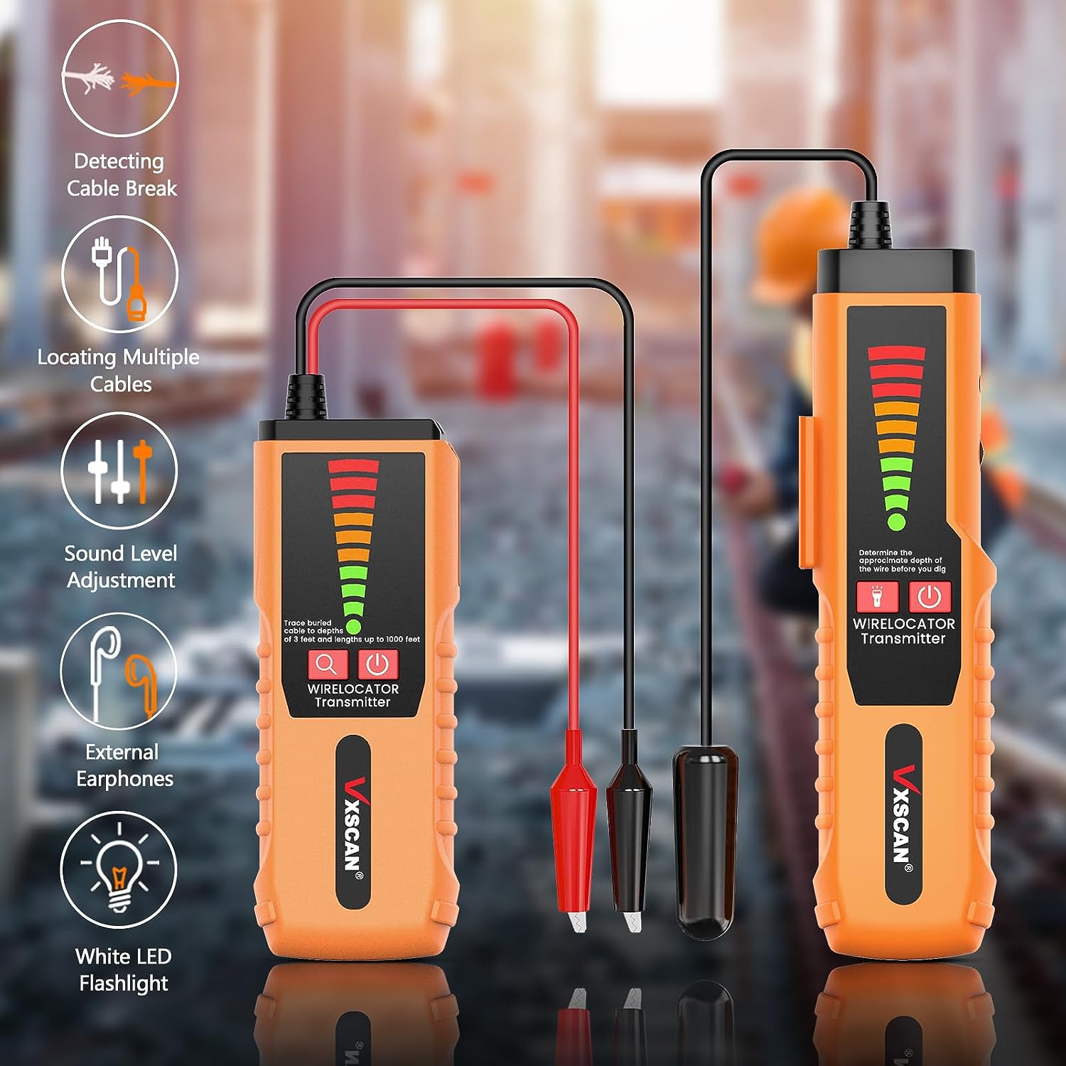VXSCAN F04 Underground Cable Locator & Wire Tracer – With Earphone – Tests RJ11/RJ45 – 300m Range