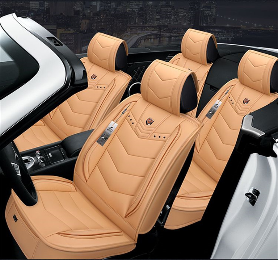 Details About Universal 5 Seat Car Seat Cover Full Set Leather Car Accessories Interior Beige