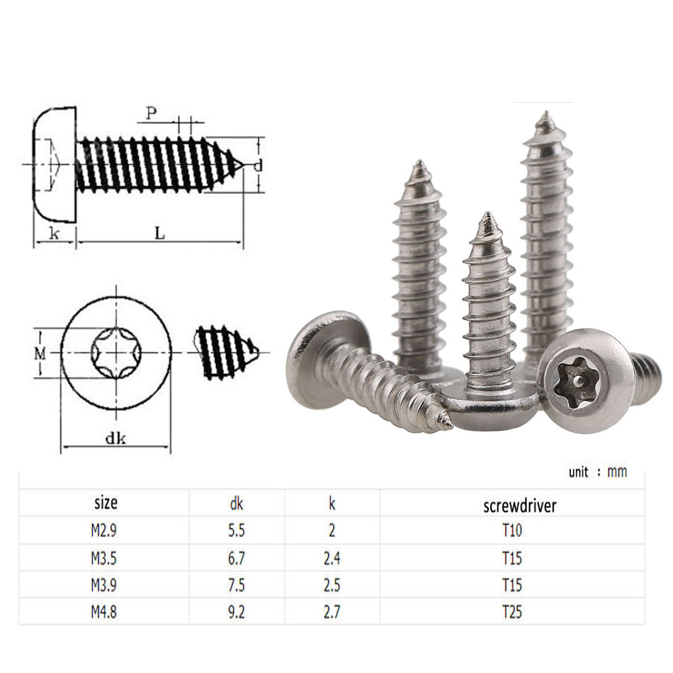 G304 Stainless Steel Torx Security Screws Tamper Proof Button M2.9 3.5
