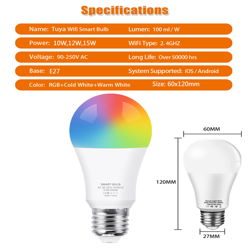 Kit 15W Lâmpada Inteligente Rgb Smart Life Tuya Para Alexa E Google