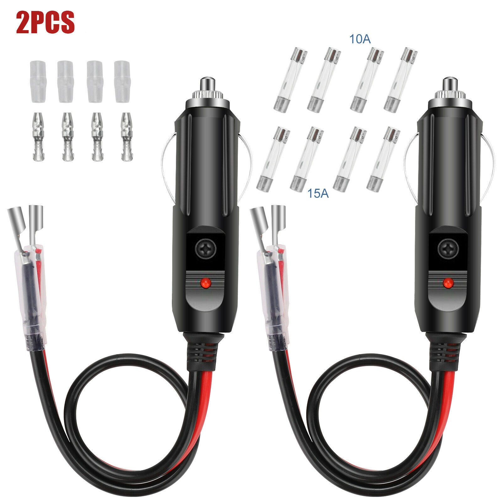 12v led strip light cigarette plug 2Pcs DC 12V Fused LED Light Car Cigarette Lighter Male Plug Adapter with  Leads