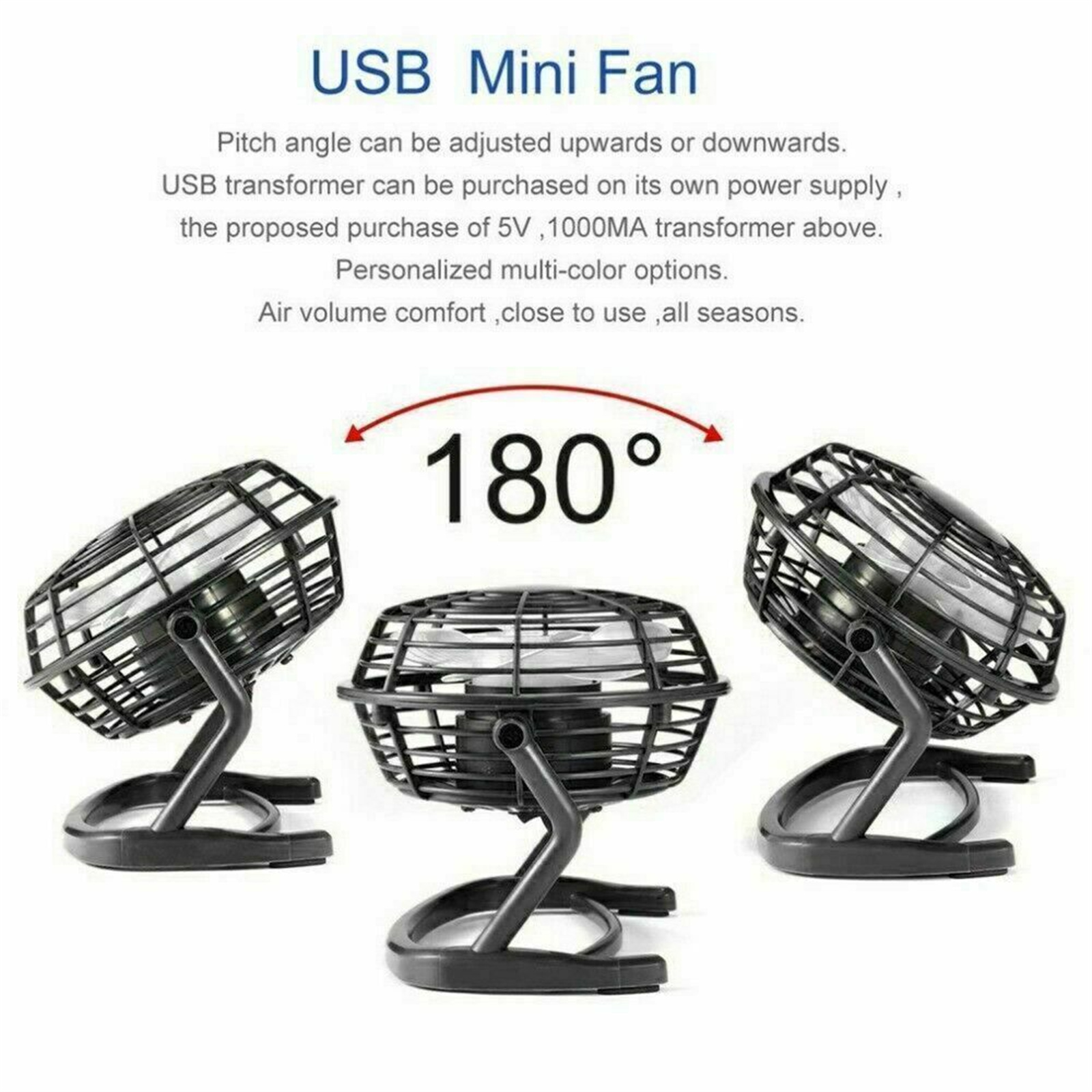 GoXteam 4 Inch Small USB Desk Fan, Mini Quiet Fan With Metal Construction & Strong Airflow & 180°Adjustable Tilt Angle, Personal Cooling Fan For Desktop Office (Green - View #10