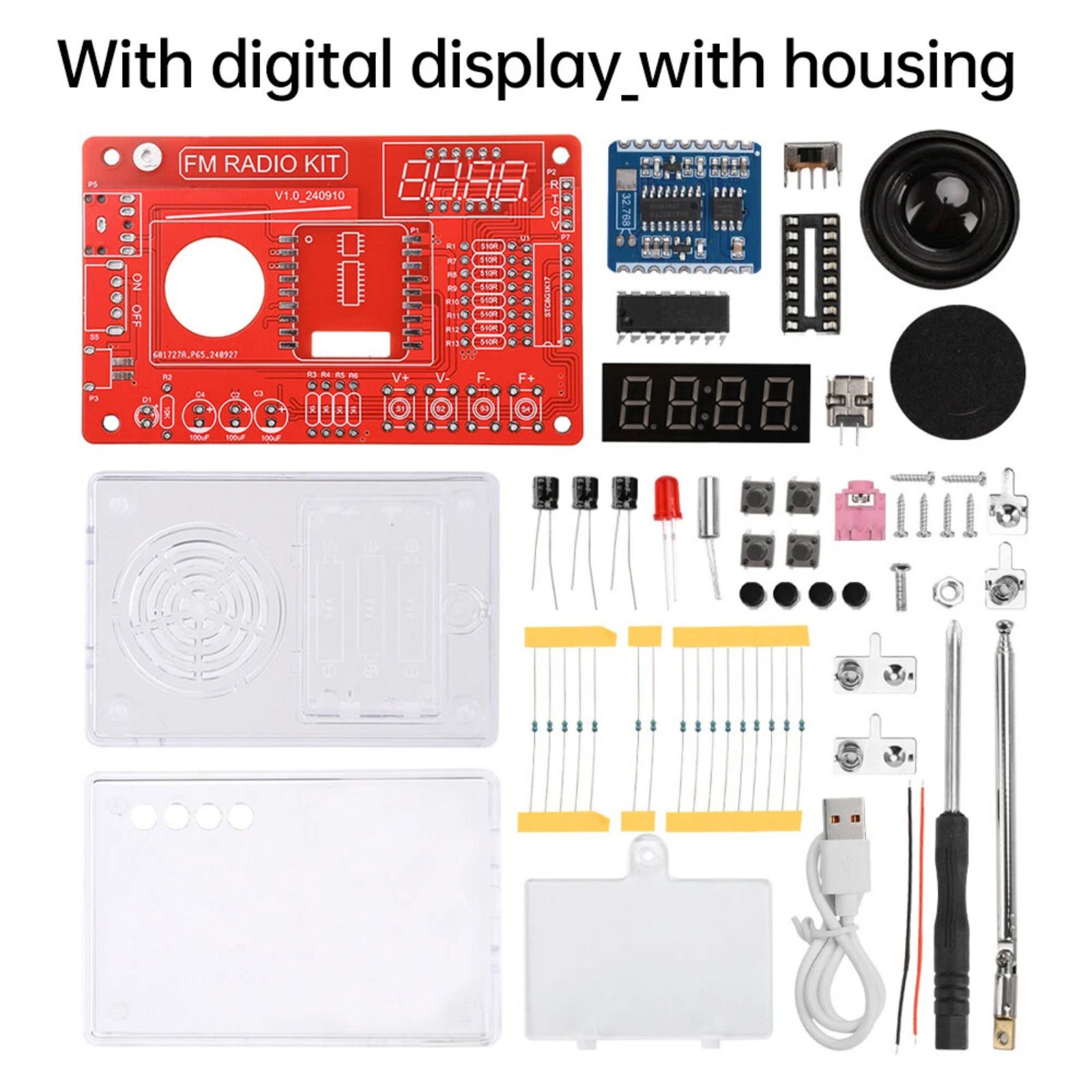 Kit Di Saldatura Fai Da Te PEMENOL – Radio FM Con Display Digitale E USB | Educativo Per Studenti E Adulti, Altoparlante 3W, Presa Cuffie, Custodia Acrilica Trasparente