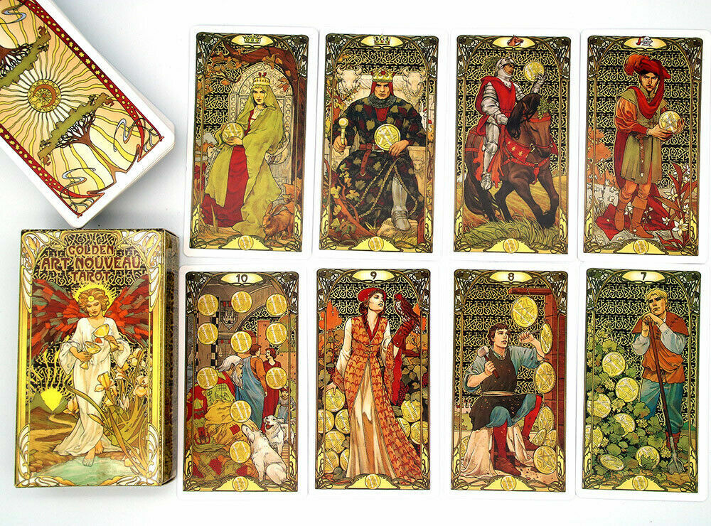 Golden Art Nouveau Tarot Cards Rider Waite Divination Board