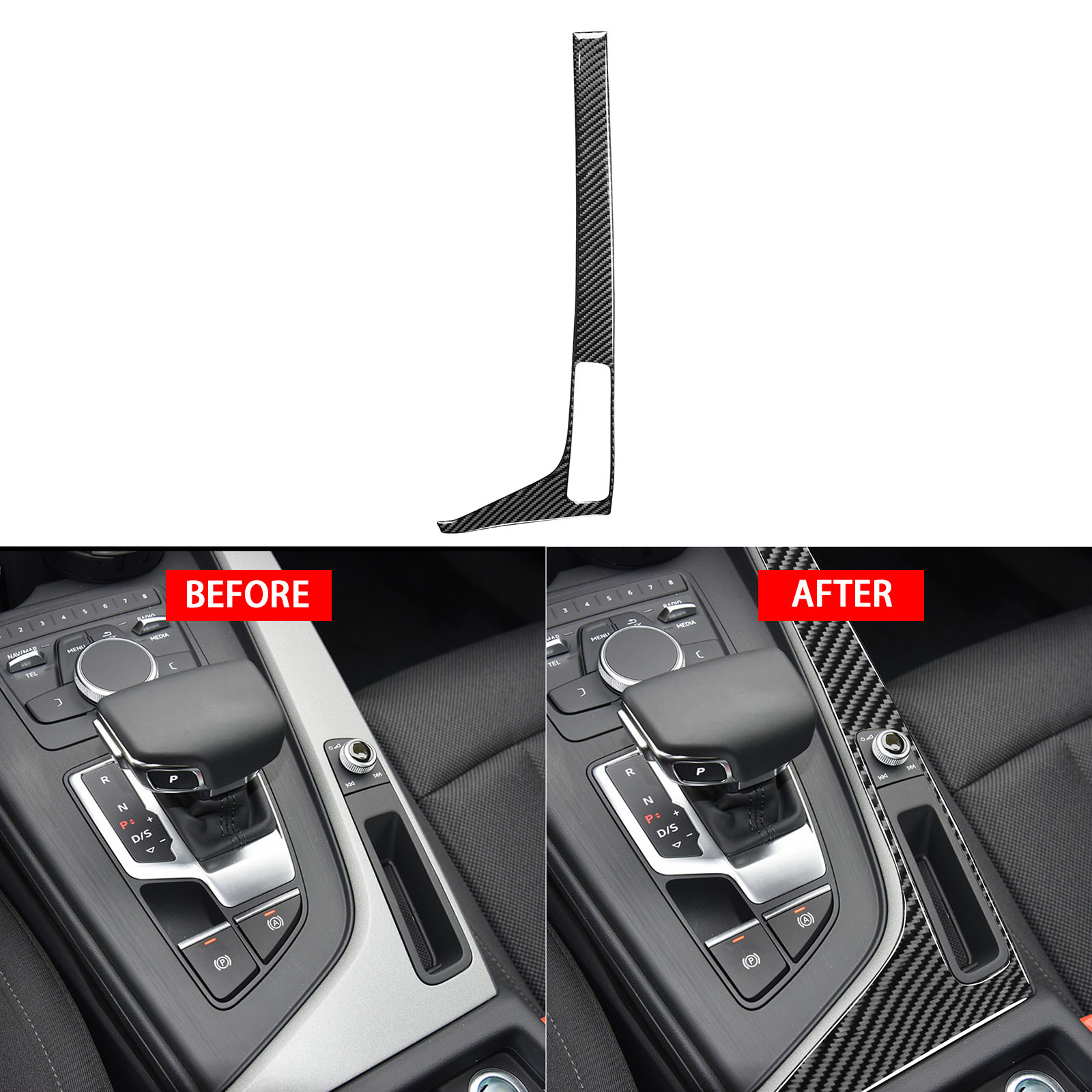 Black Carbon Fiber Gear Shift Side Panel Interior Trim For Audi A4