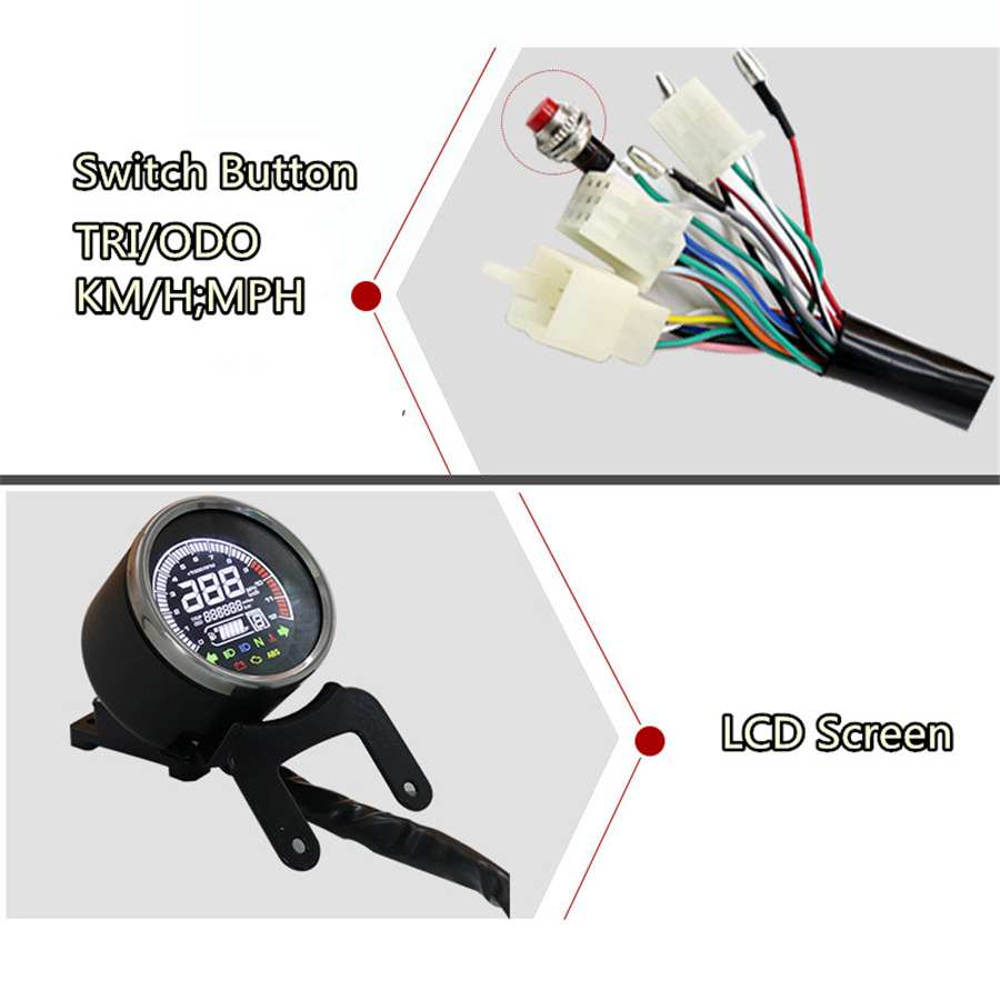 Universal Round Digital Motorcycle Speedometer Odo Tacho