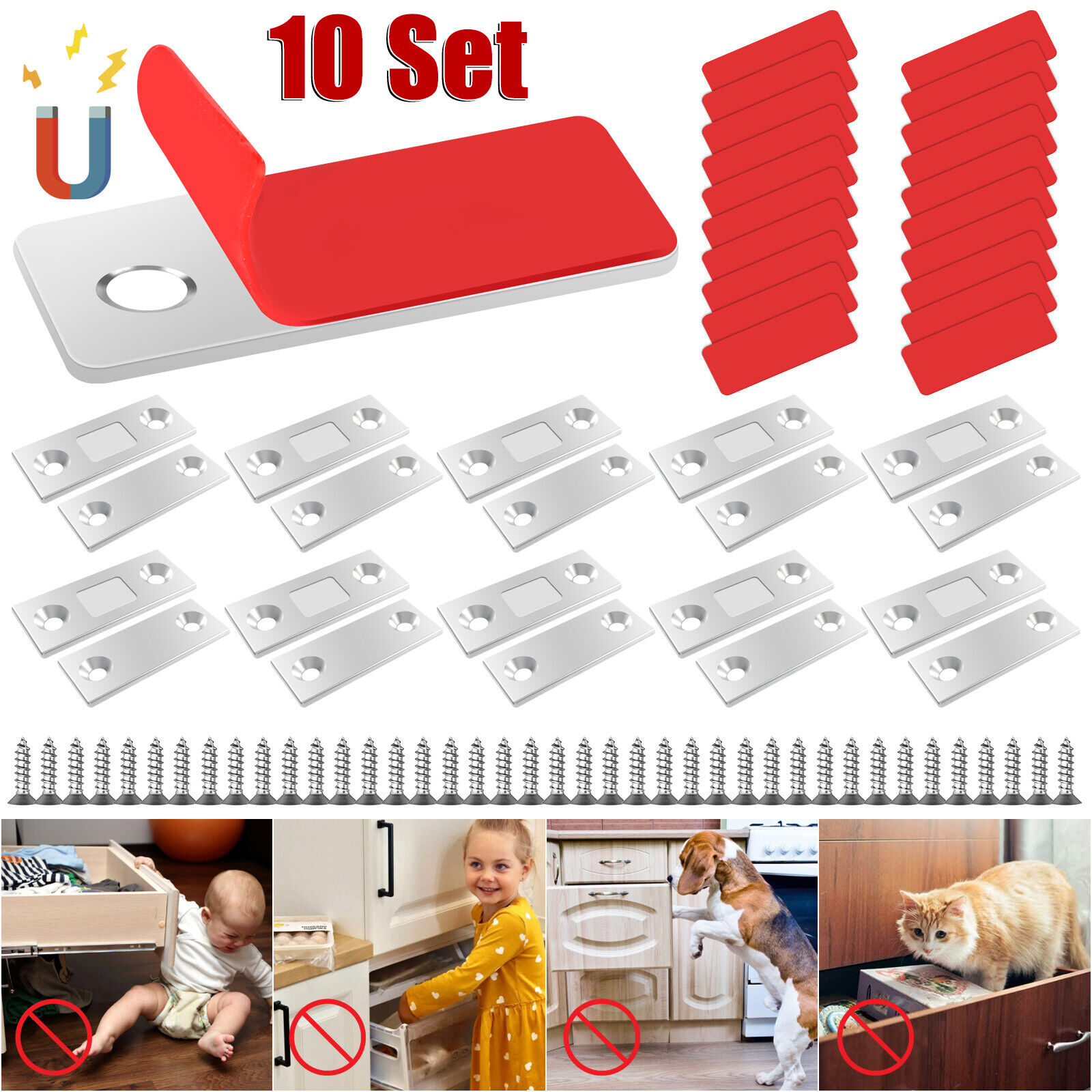 thumbnail image 2 of 10 Sets Ultra-Thin Invisible Magnetic Cabinet Door Closers – Punch-Free, Self-Closing, Silver (42x12mm) 2 of 3