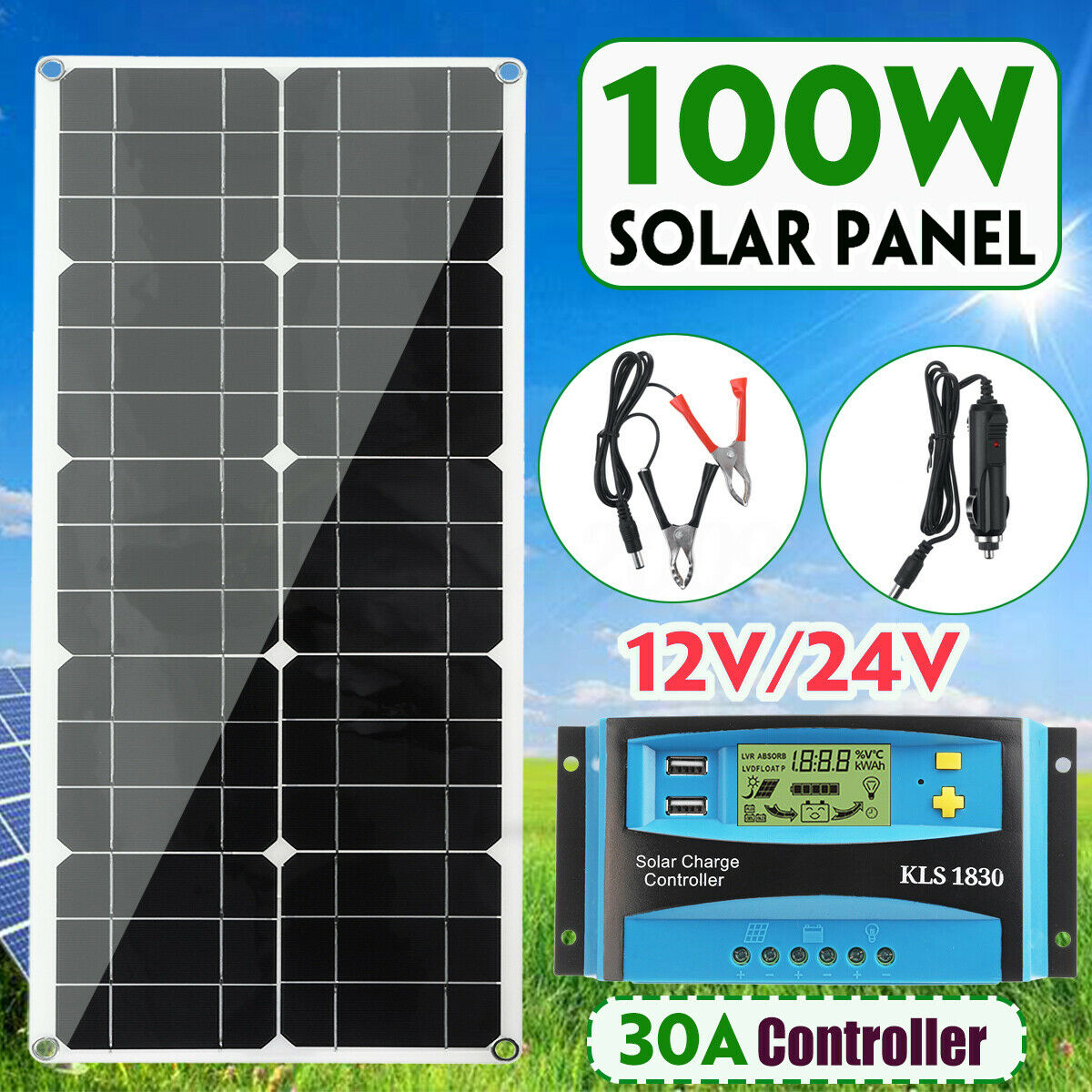 100W 18V Dual USB Flexible Solar Panel Battery Charger Kit Car Boat Controller