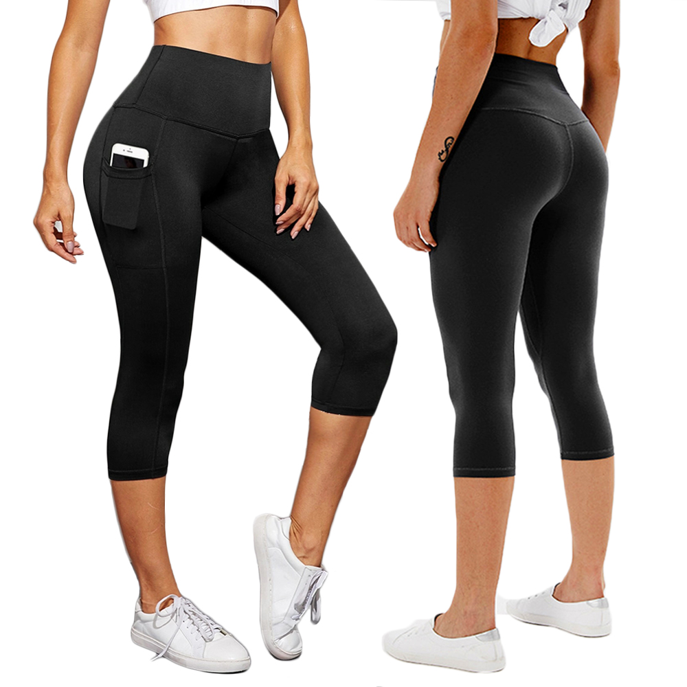Womens Capri Yoga Pants Pocket Workout Fitness Sports Gym Cropped 3//4 Leggings