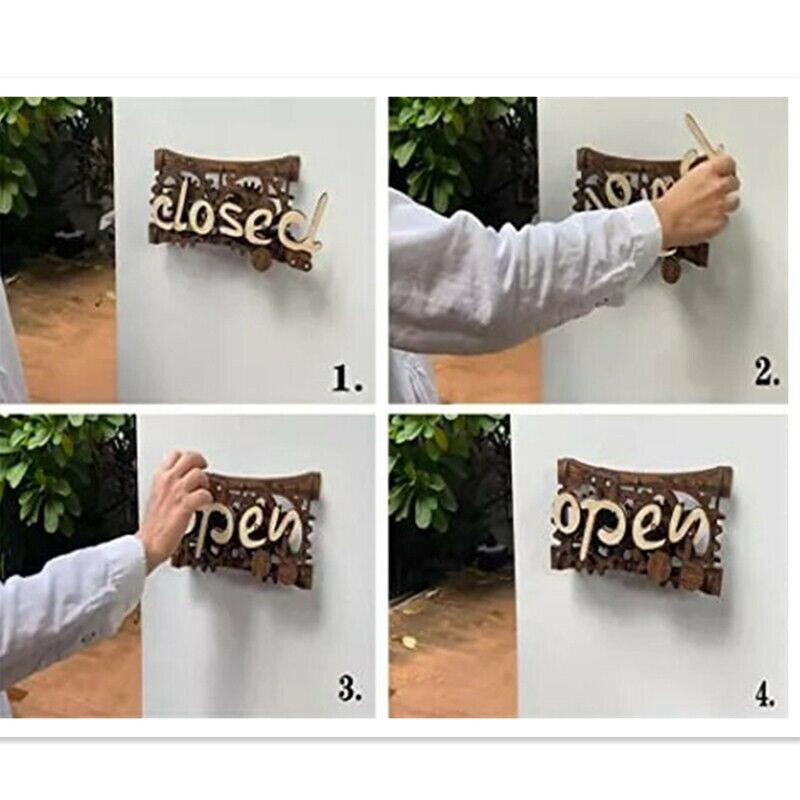 Open Closed Sign Board Wooden Gear Mechanism Convertible open
