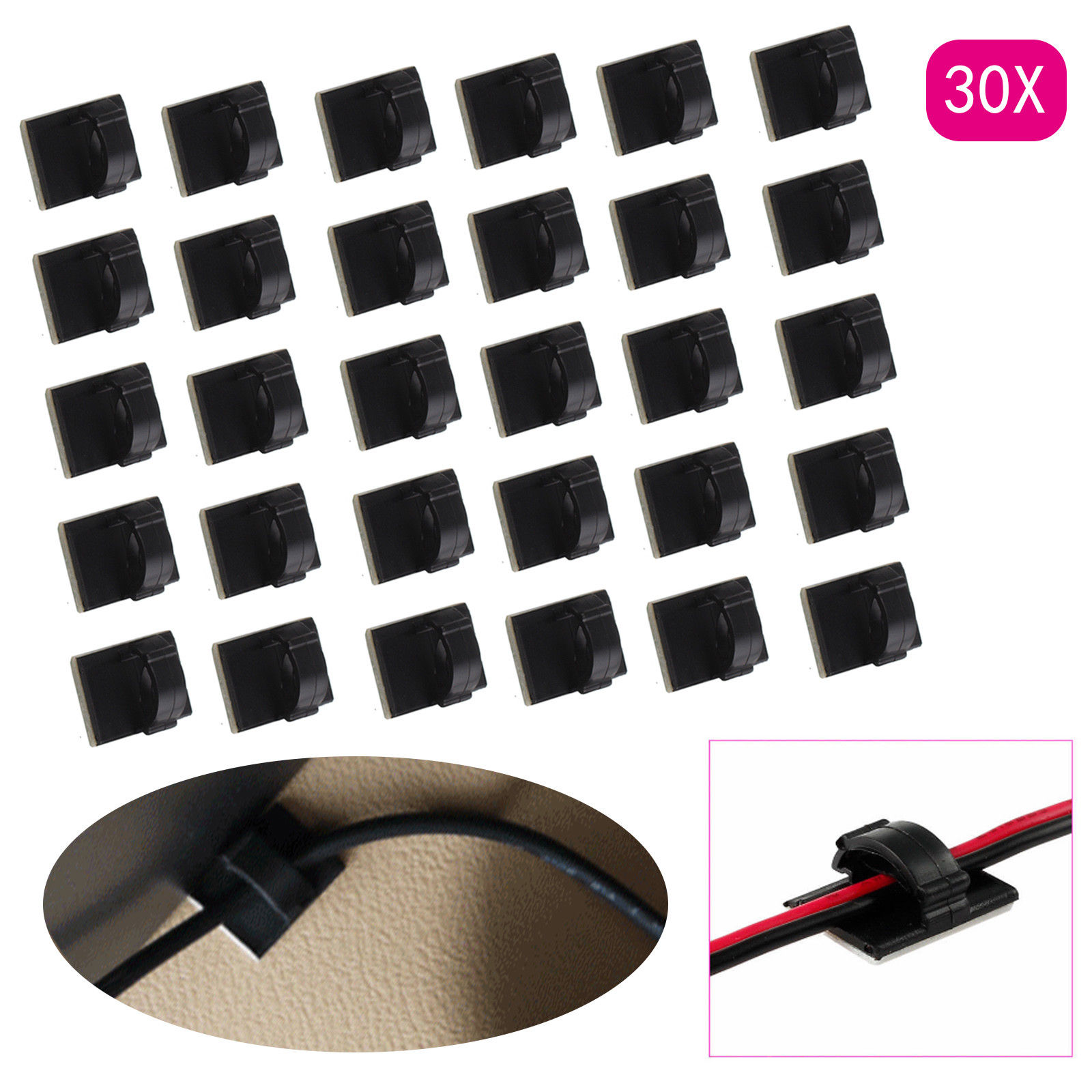 30pcs Mini Car Wire Tie Cord Cable Clamp Self Adhesive Stick Clips Organizer TOP