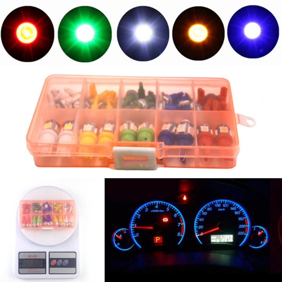 40 Pcs Mixed Color T5 T10 LED 5050SMD Car Dashboard Instrument Indicator Lights