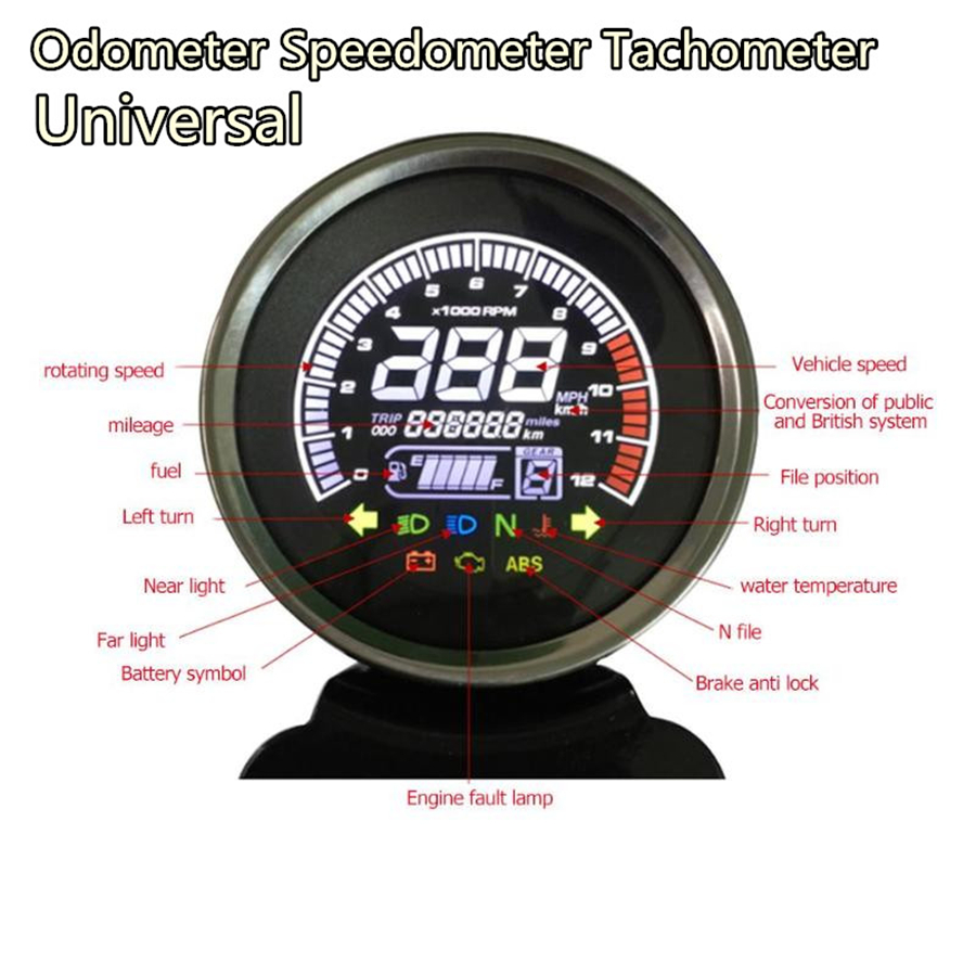 Universal Round Digital Motorcycle Speedometer Odo Tacho