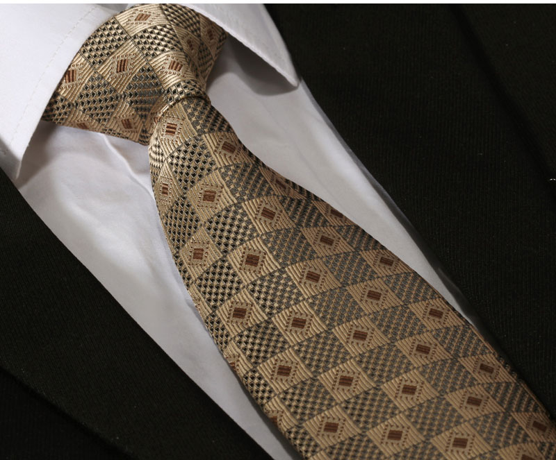 Orange Brown Check Silk Men Tie Neckties Hanky Handkerchief Set CA#TC4030Z8