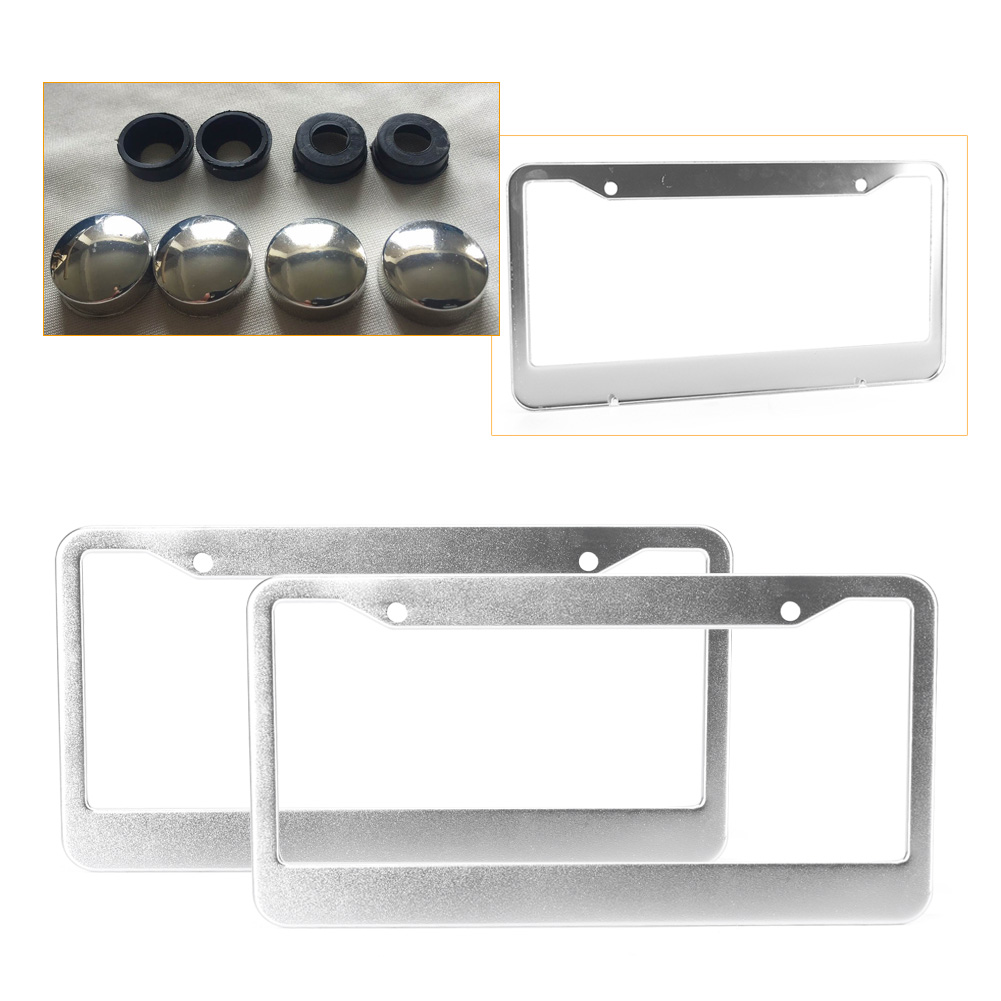 2PCS CHROME STAINLESS STEEL METAL LICENSE PLATE FRAME TAG COVER SCREW CAPS