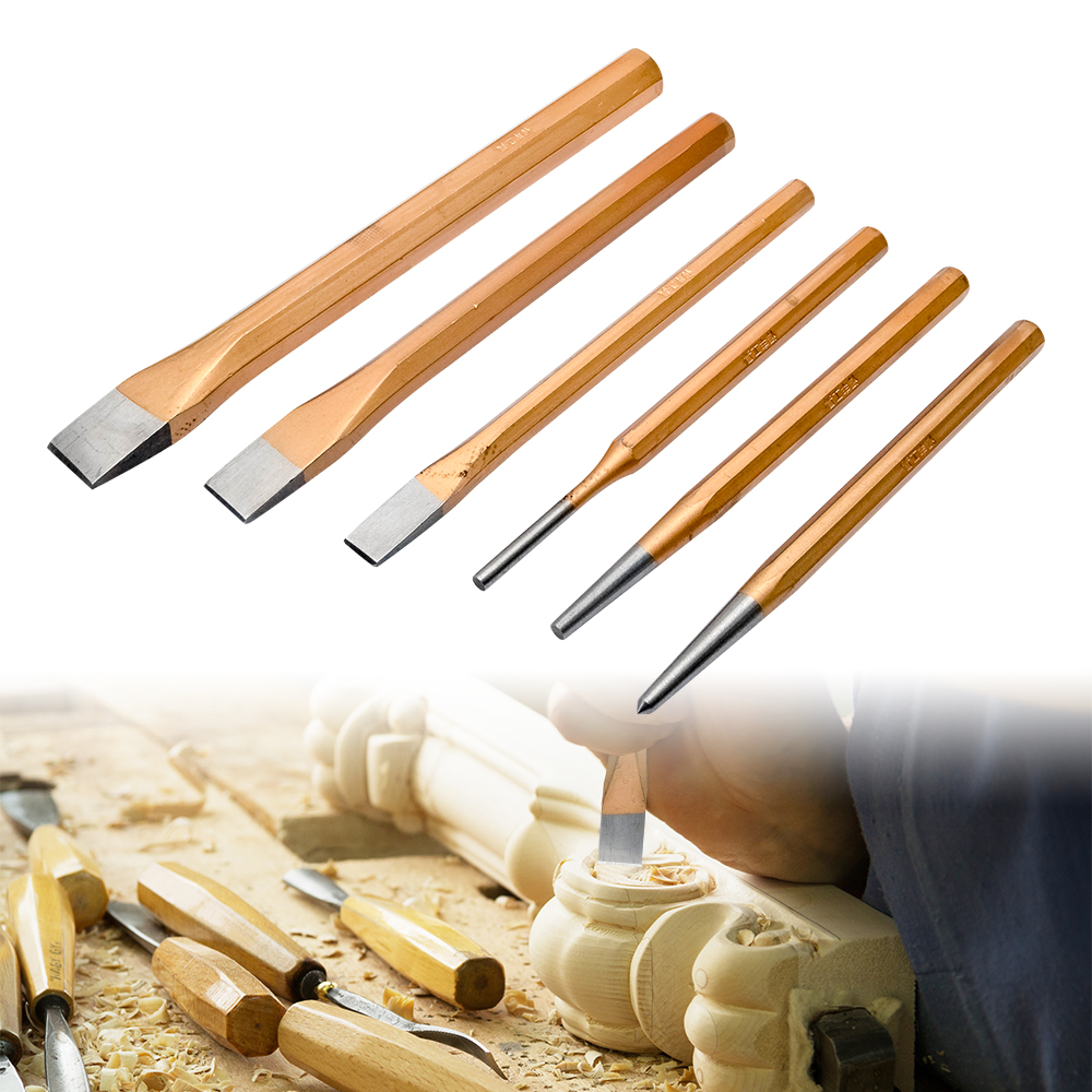 6 PIECE PUNCH AND CHISEL SET HEAVY DUTY FOR MECHANICS ENGINEERS AND DIY