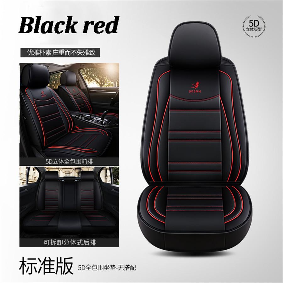 Universal Car Seat Cover Black PU Leather Red Line Interior Cushion Set From USA