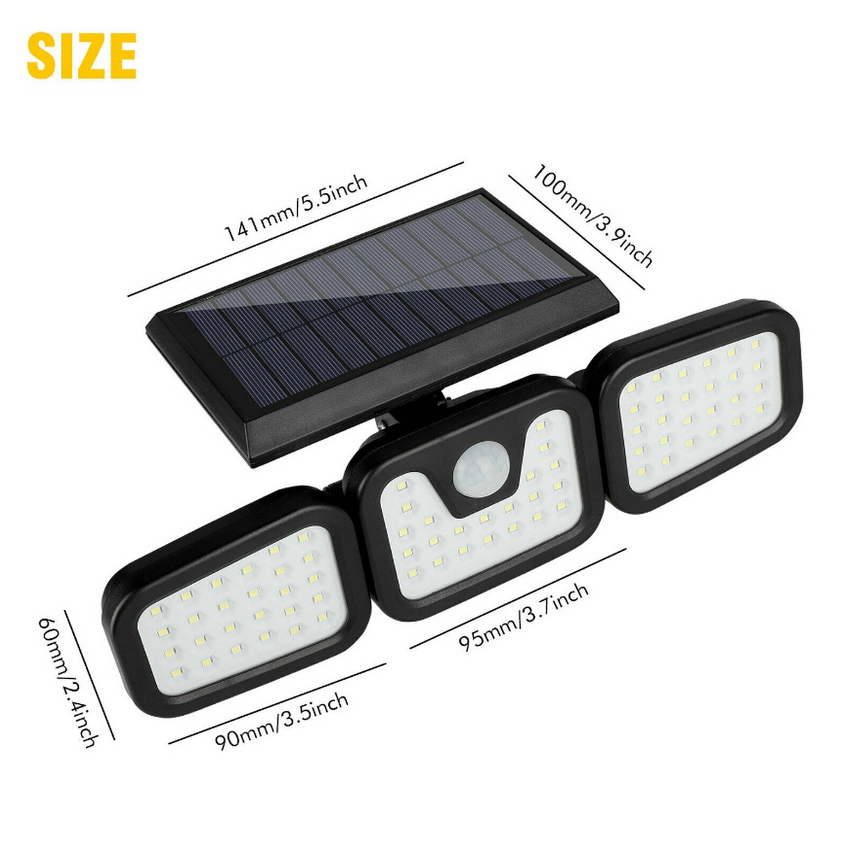 74LED 3 Head Security Detector Solar Spot Light Motion Sensor ...