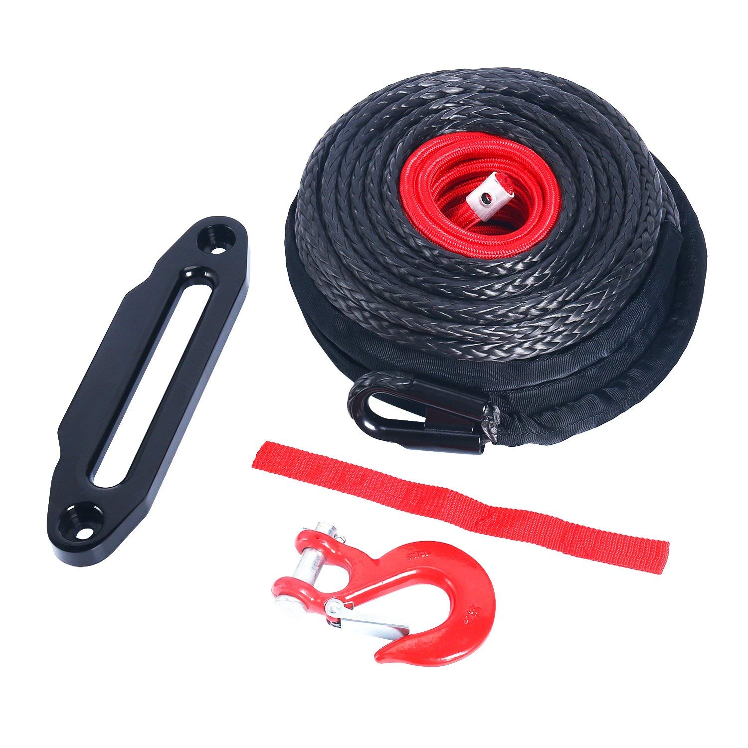 92' x 1/2" Synthetic Fiber Winch Rope Protective Sleeve w/ Hook & Hawse