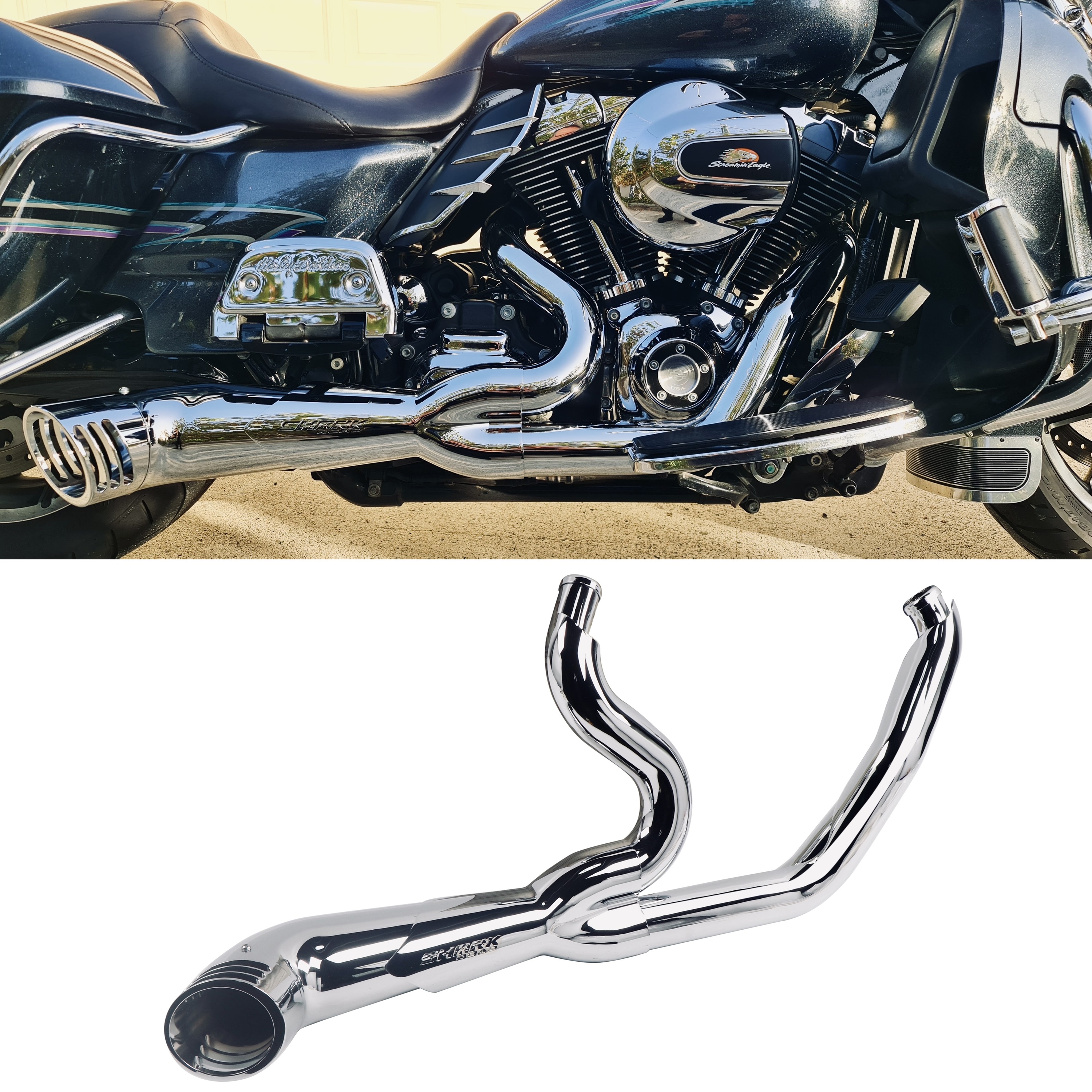SHARKROAD 1995-2016 Harley Davidson 2 Into 1 Exhaust Pipes Full