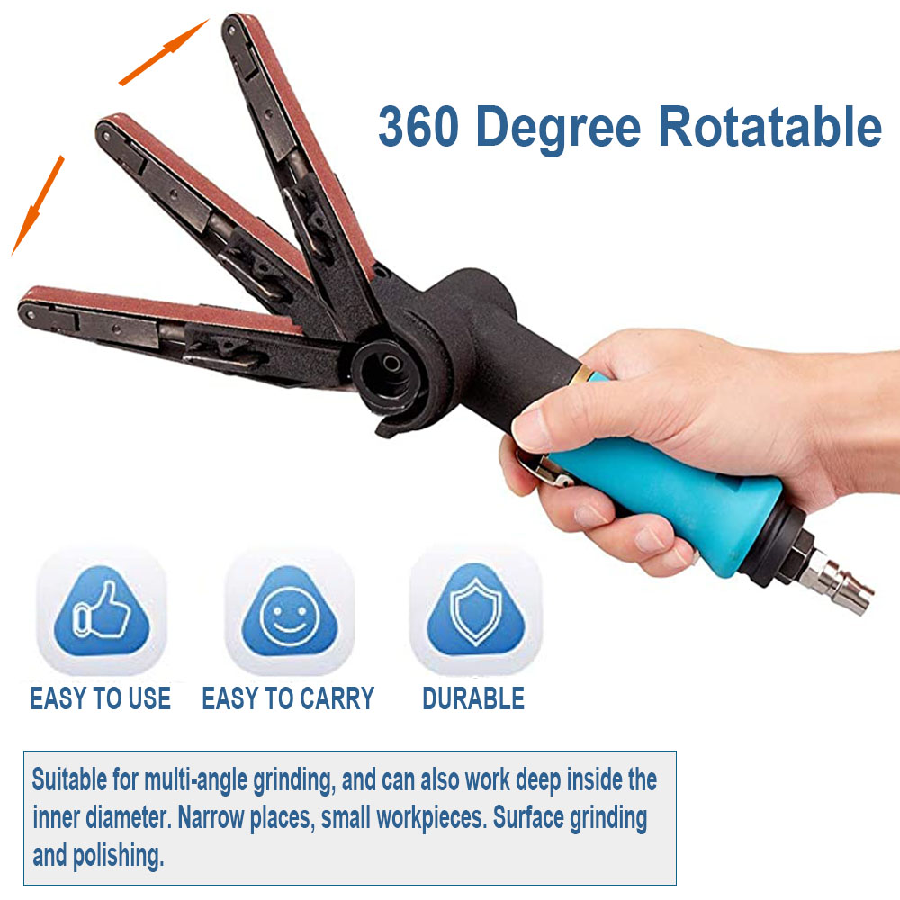Air Belt Sander, Belt Sander, Pneumatic Polishing Tool, Belt Sander, Compressed Air, 10 Mm, 330 Mm With 25 Sanding Belts, Sanding Polishing, Various