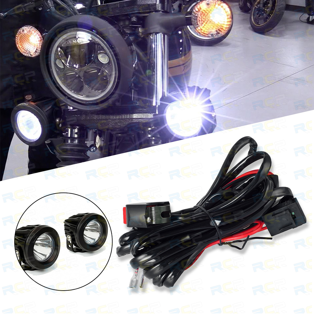 New Universal Motorcycle LED Lights Auxiliary Work Lamps Wiring Harness
