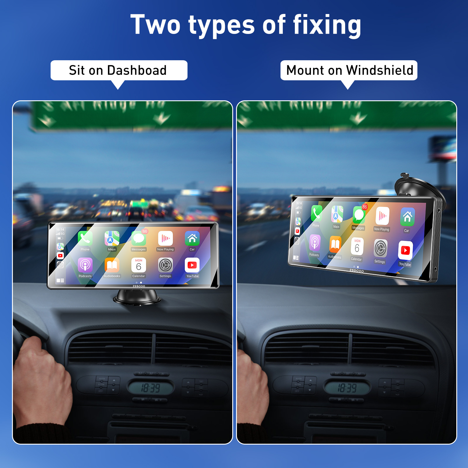 Autoradio Portatile Con CarPlay/Android Auto - Schermo 10.26", Dashcam 1080P, Telecamera Retromarcia, Bluetooth, GPS