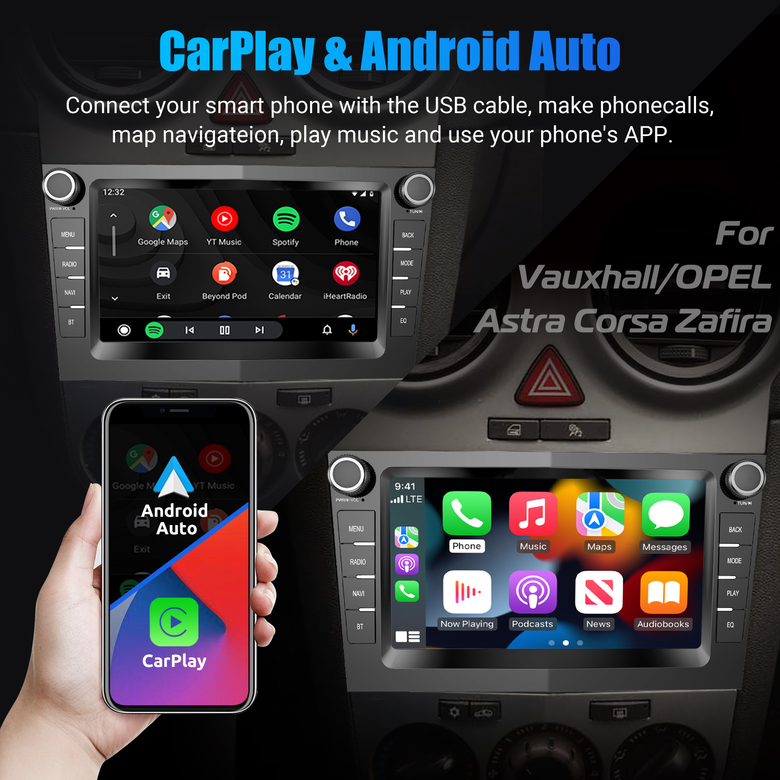 Eonon OPA13 7-Inch Android Car Stereo For Vauxhall Corsa C/D Astra – GPS, Apple CarPlay, 2 DIN Head Unit With WiFi